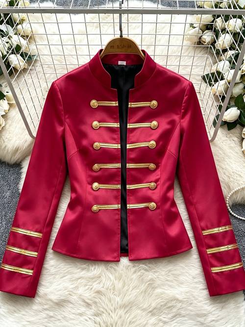 item picture women halloween cosplay parade jacket stand collar golden button decor long sleeve party costume outerwear
