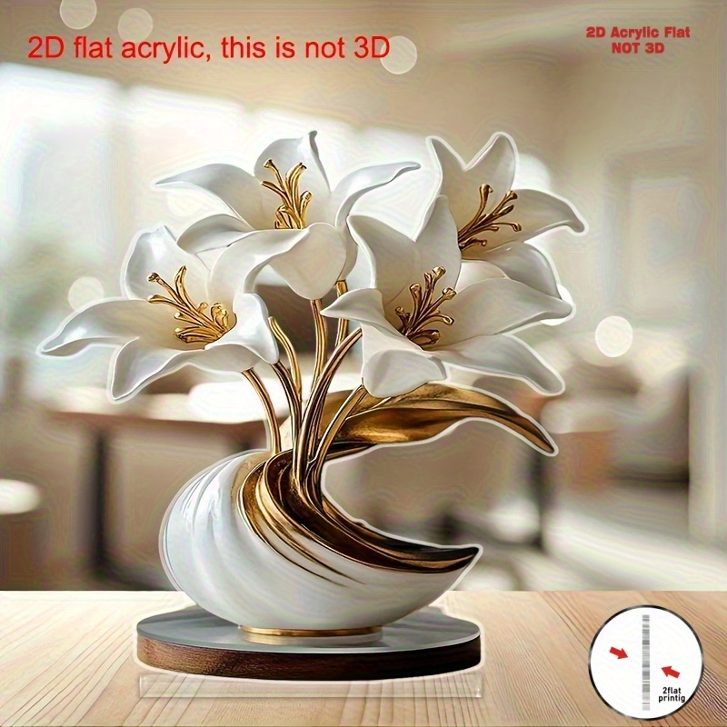 2D Flat, 2D Flat Vase Decoration - A Single Piece 2D Flat Vase Decoration with Lily Design, Suitable for Decorating Living Rooms, Bedrooms, and Cafes in Various Occasions (Christmas, Weddings, Birthday Parties). A Creative Home Decoration for Holiday