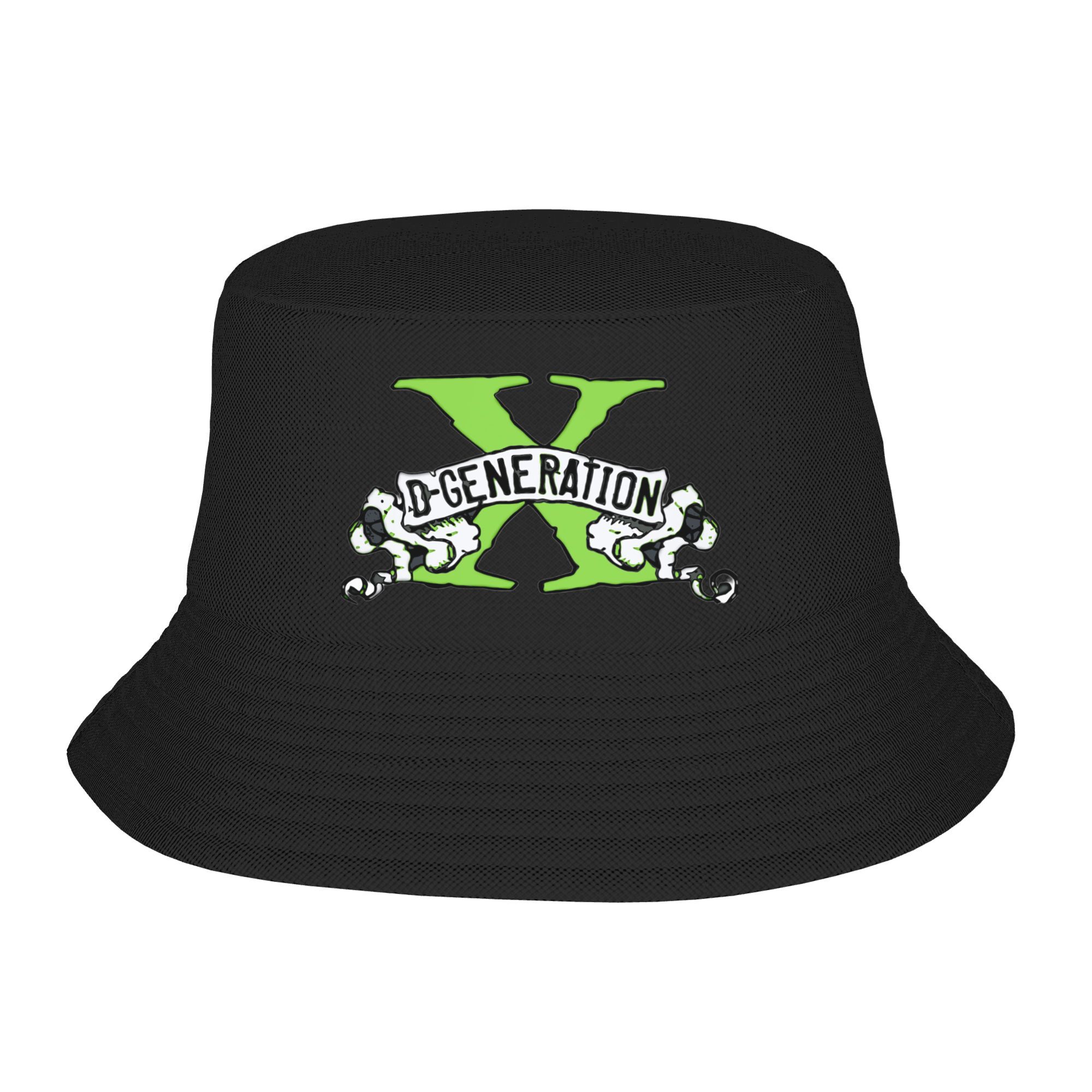 TEMU X Dx Retro 90s Bucket Hat - Unisex Double Pvc Coated Hat, X-generation Print, Green And Black Retro Style, Casual Wear, Beach, Party