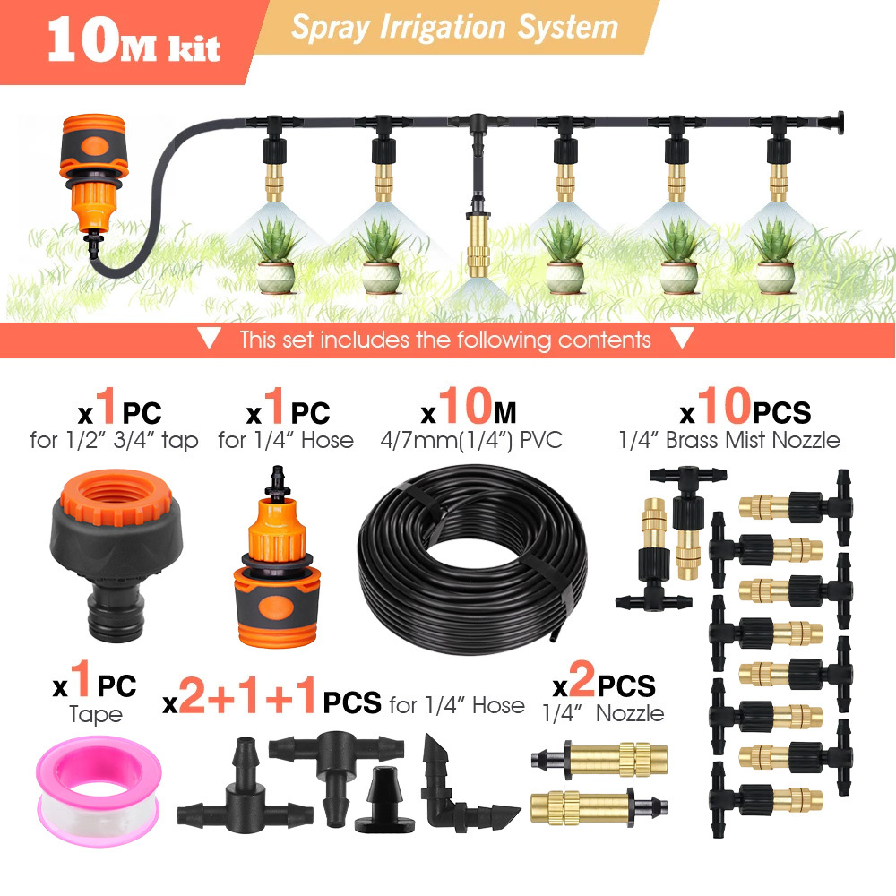 TEMU de nebulización para exteriores de 10M-30M, riego de jardín, atomizador de latón de 1/4'' y boquillas de manguera de 4/7Mm para patio e