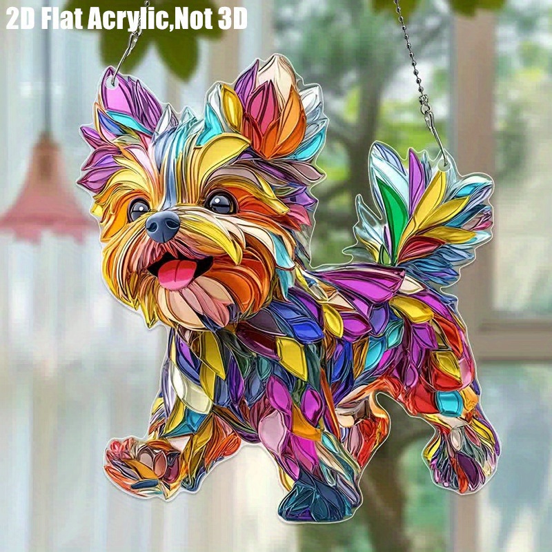 TEMU 2d Flat Acrylic Yorkshire Terrier - Vibrant Bohemian Wall Decoration With Colorful Mosaic Pattern Gift Gift Home Office Holiday Decoration Dog