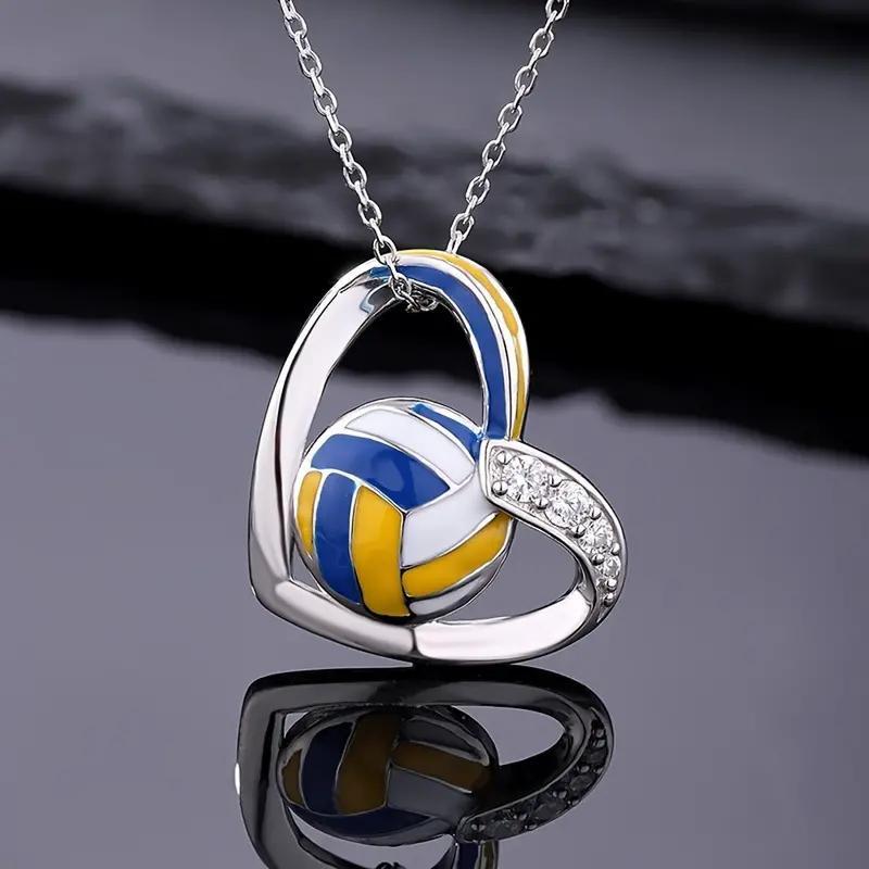 Image of A Women's Stylish Pendant Necklace Featuring A Easy And With A Synthetic Zirconia Volleyball Pendant, Suitable For Men And Women For Casual Wear, Parties, And Outdoor Sports
