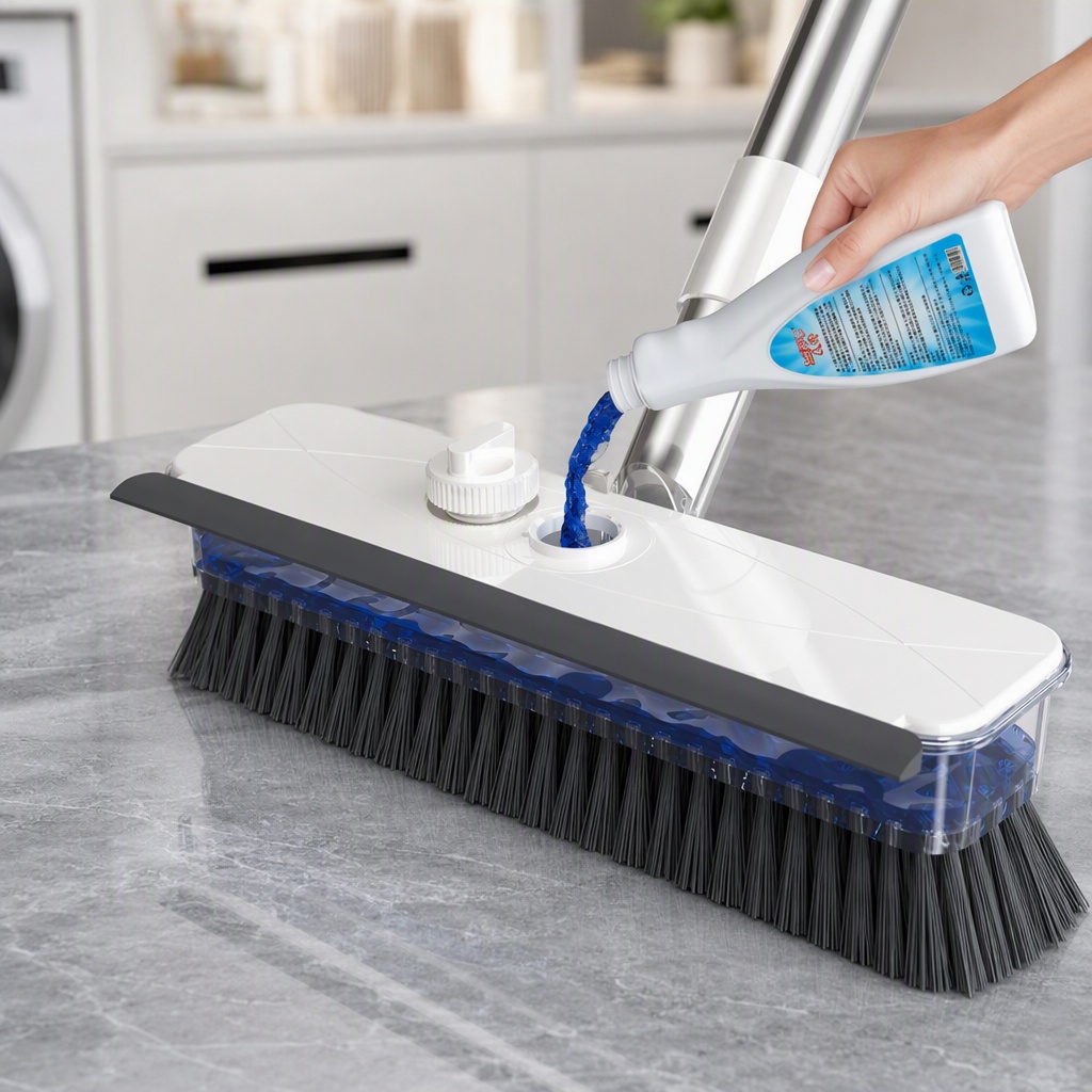 TEMU 4-in-1 V-shaped Floor Scrub Brush With A Liquid Reservoir; Rotatable Angled Stiff Brush With A Scraper; Double-sided Heavy-duty Cleaning Brush