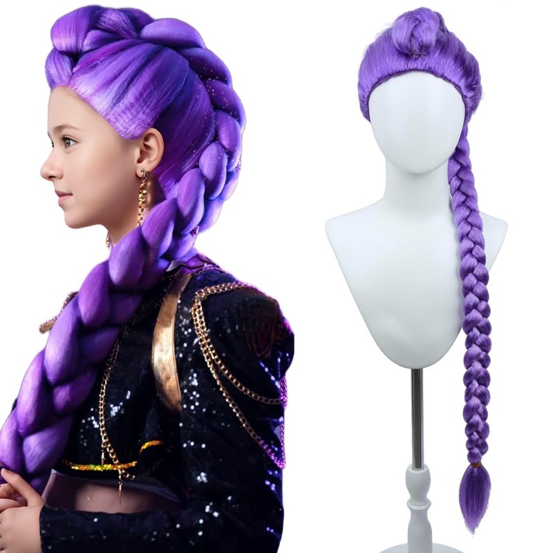 TEMU Girls' Calf-length Super Long Braided Wig - -looking Purple Braids With Braiding, Locs For Anime Cosplay, Movie Costumes, Hairstyle (no Instant Braids) - Suitable For All Beige Tones & Hair Types