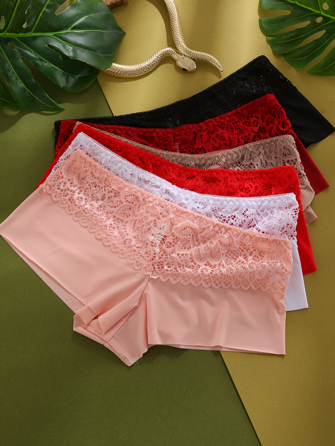 6-pack of Sexy Lace Seamless Comfortable Women's Boxer Briefs, Elastic Solid Color Women's Underwear