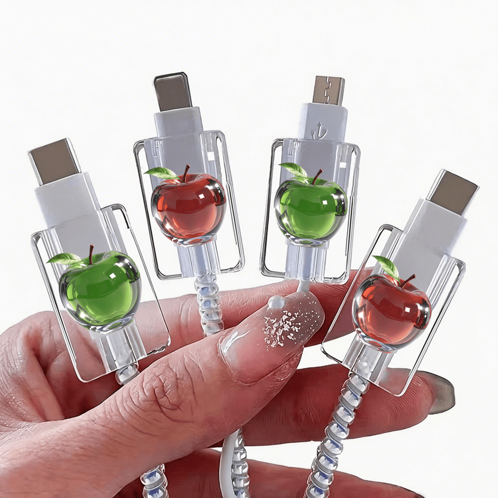 TEMU Protector de cable para Apple de 4 piezas, cristal transparente /verde/rosa, , antibrotura, resistente al desgarro, antirrotura, para uso diario