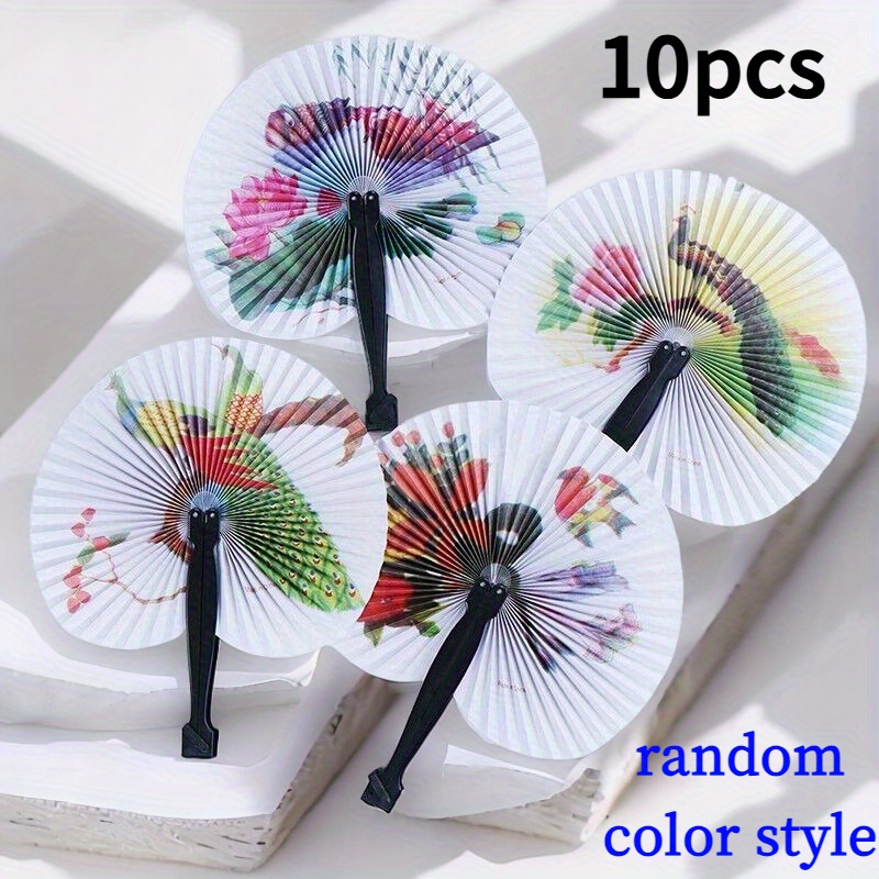 Image of 10 Chinese Style Hand-held Folding Fans, Modern Paper Fans, Decorative Printed Patterns, Summer Additions, Creative Birthday Gifts, Photography Props, Random