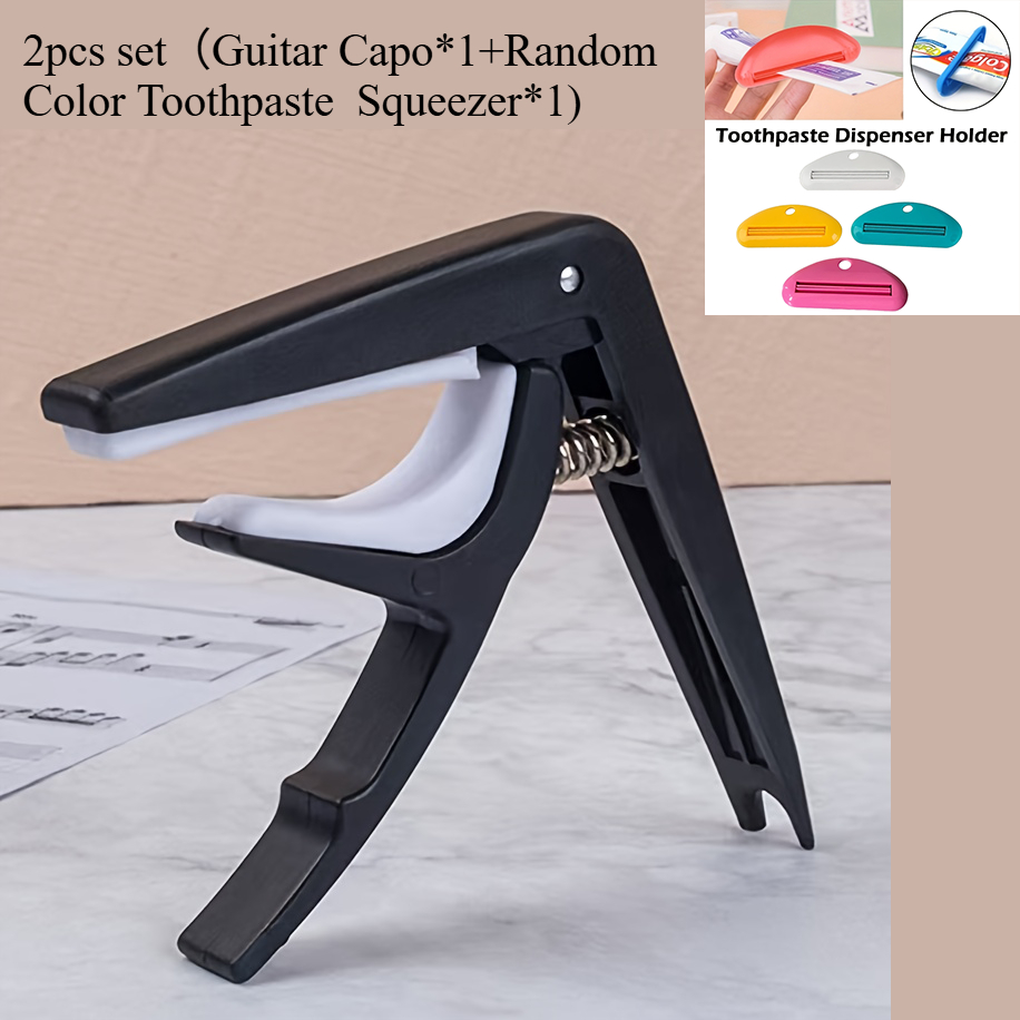 TEMU 2pcs Set (guitar Capo X 1 And Random Color Toothpaste Squeezer X 1) Capo, Modern Capo, Suitable For , Electric Guitar, Acoustic Guitar, Ukulele,