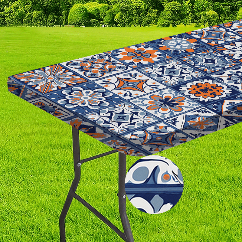 TEMU 1pc Mantel con Elástico - Diseño Floral Bohemio, Colores Vibrantes, Cubierta de Mesa Rectangular de Poliéster Duradera para Uso