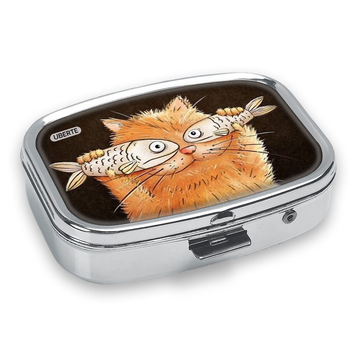 Image of 1pc Cat And Fish Storage Medicine Box, Suitable For Travel Gifts For Wallets Or Pockets, 2 Compartment Portable Square Medicine Box, Storage Medicine Box For Or Family