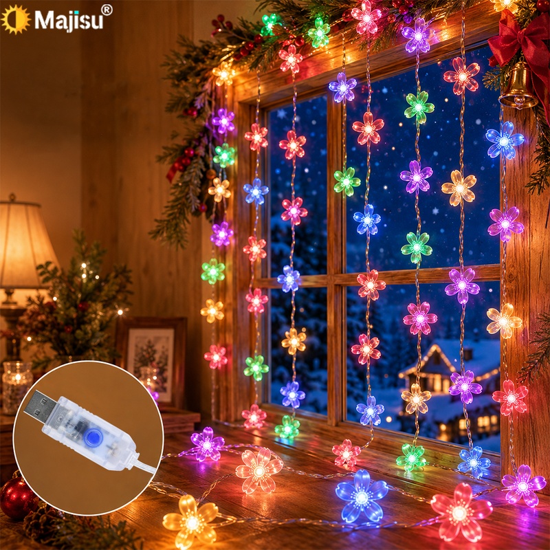 TEMU Majisu Usb Cherry String Lights 1 Pack, Multicolor 10/6/, 8 , Decorative Lights, Mood Lighting, Hanging Lights, For Curtain, Desk, Photo Wall,