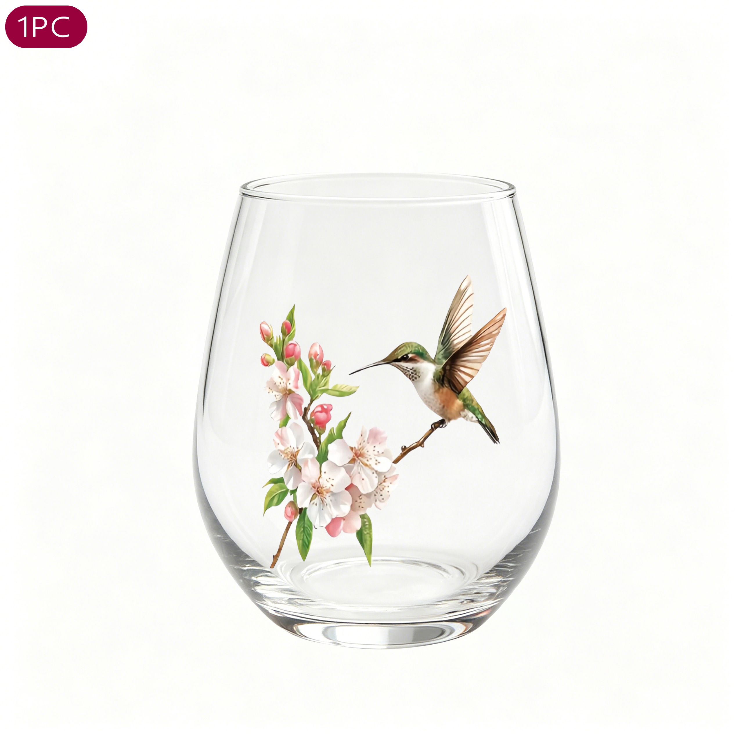 TEMU 1 taza de vidrio con diseño decorativo de floral en acuarela, 350 ml, forma de , taza para beber, sin asa, de champán y whisky, resistente a los