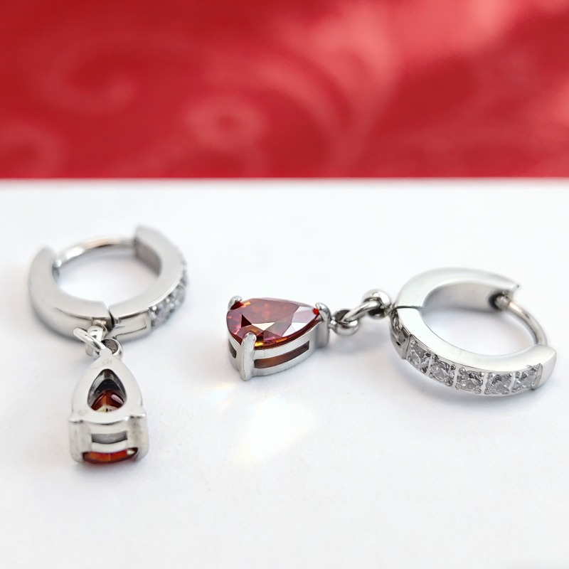 Pomegranate Red Moissanite Drop-shaped Earrings for Special Occasions