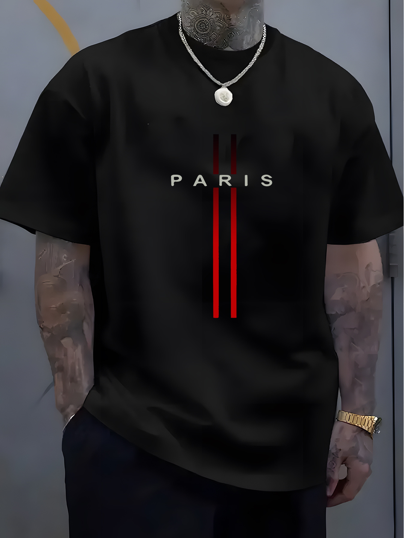 T-shirt uomo con grafica paris in cotone maniche corte comodo_voghion.com