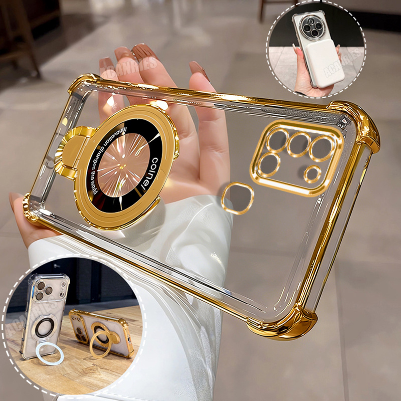 TEMU Phone Case - Acanries 1pc Luxury Thin Ring Folding Stand Holder Bracket And 1pc Plating Clear Shockproof Protective Phone Case For Galaxy