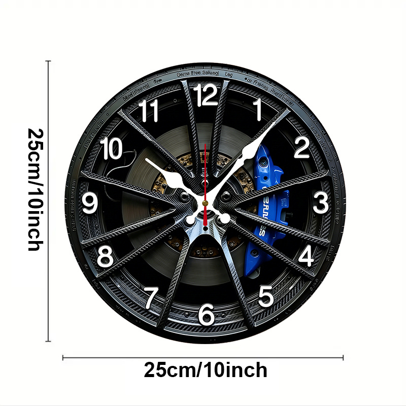 TEMU 2d Flat Clock, 1pc Themed Retro Wheel Blue, European & American Round Silent Wooden Wall Clock With Reliable Quartz Movement. Batteries Not