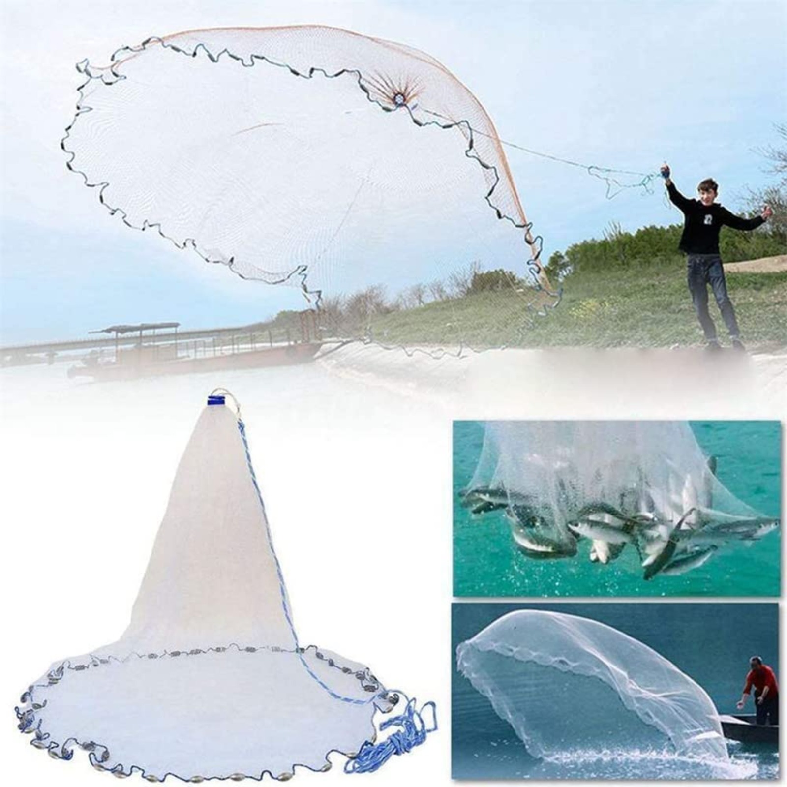 Image of -cast 18ft Hand Throw Portable Cast Net With Sinker, 15m Length