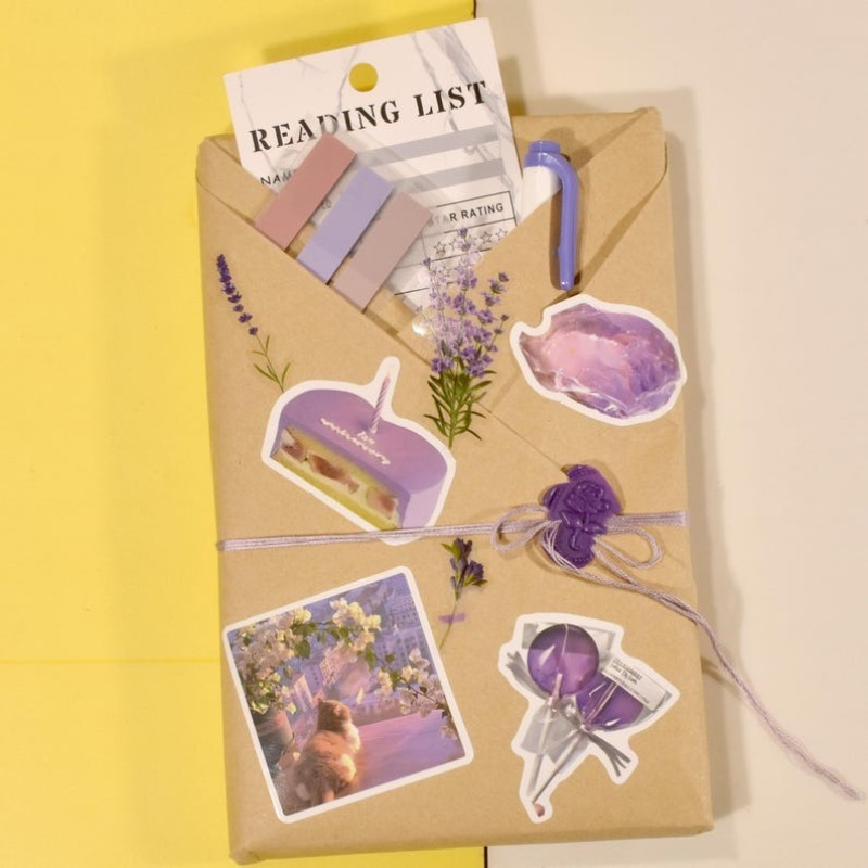 

With A Book" Gift Set - Modern English Book With Purple Accents, Includes Reading List Postcard & Lavender Scented Pocket - Ideal For