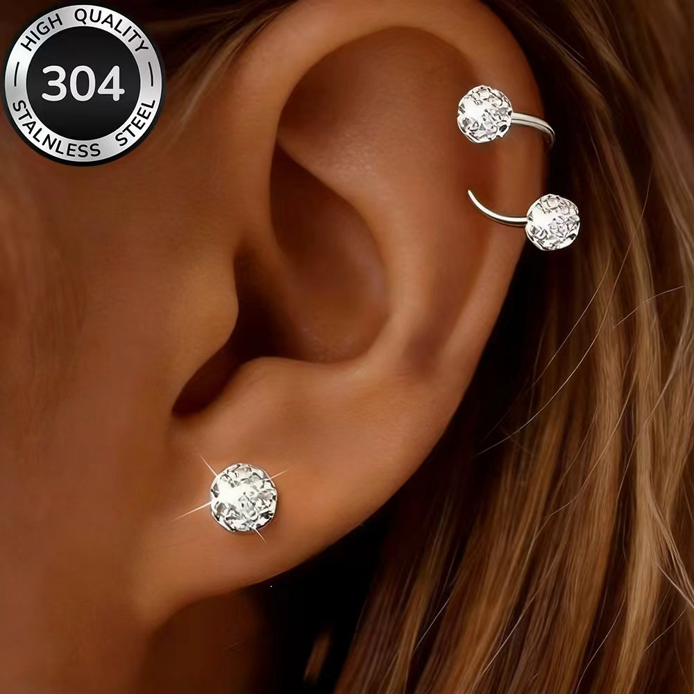 2-Pair High-Quality Hypoallergenic Stainless Steel Stackable Stud Earrings