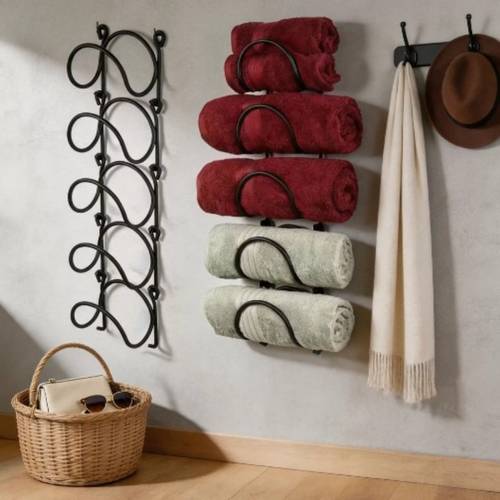 3pcs towel storage rack wall mounted storage shelf hooks set including 1 storage rack space suitable for decoration in bathrooms kitchens living rooms etc portable bathroom decorative towel organizer