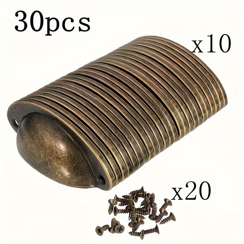 Image of 30pcs Set Of Retro Style Embedded Metal Drawer Handles And 20 Screws, Suitable Cabinets, Wardrobes, Storage Boxes, Polished With Installation Accessories, Match Home Furniture