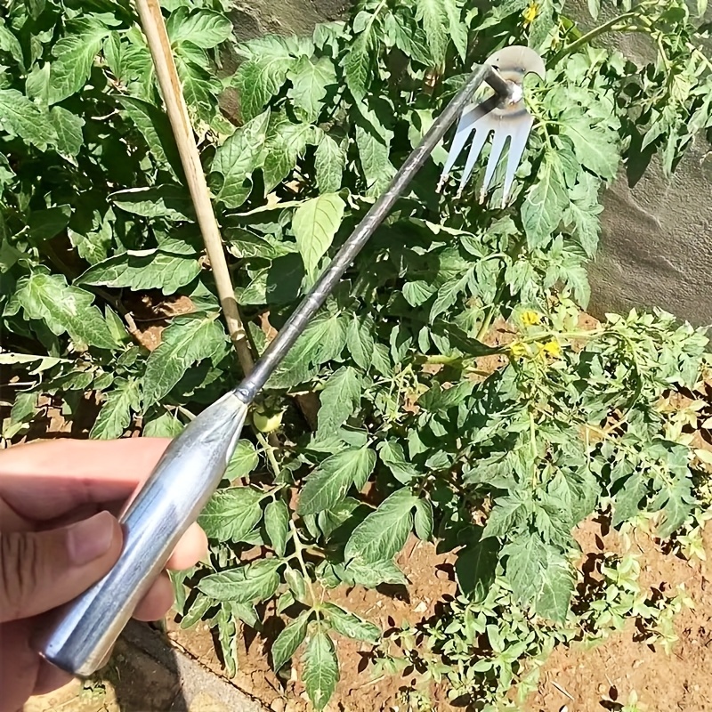 TEMU 1pc With 4 Teeth- Ergonomic Upright Garden Manual Weeder, Easy To Lawns And Gardens, Ideal For Tough Weeds, Durable Metal Weeder