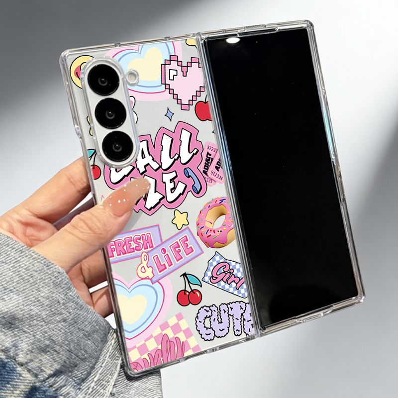 TEMU Phone Case - Suitable For Zfold 7 Fold 6 Fold 3 Fold 3 Fold2, Transparent Split Phone Case, Folding Phone Case, Hard Shell Cute Pastel Kawaii