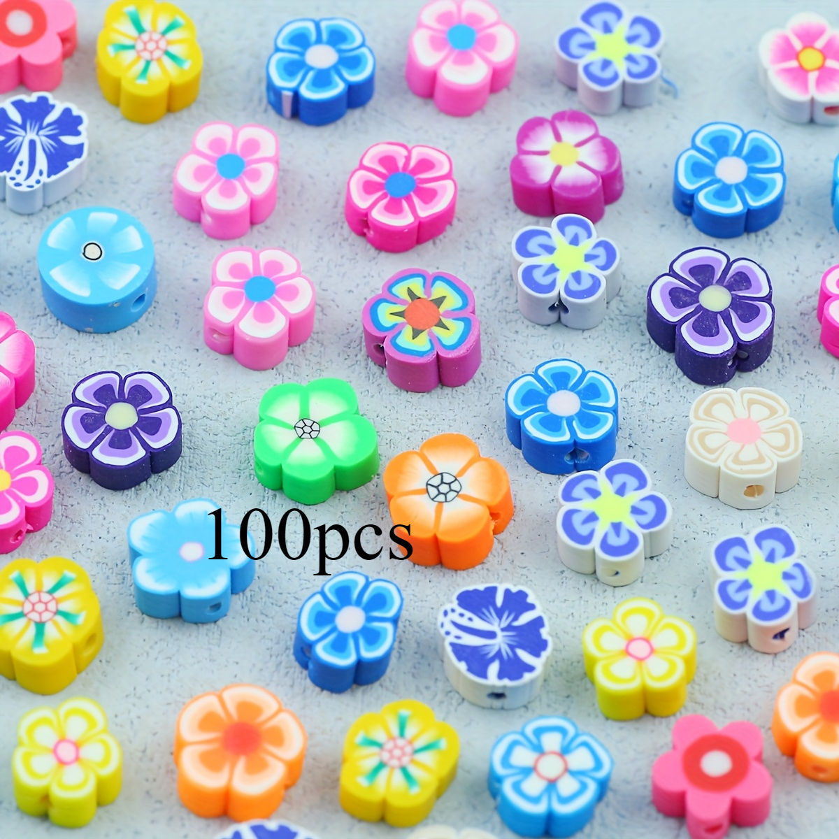 E-shop 100 Stück Bunte Unregelmäßige Blumen Polymer Clay Perlen - Weiche Lufttrocknende DIY Schmuckherstellungszubehör für Halsketten, Armbänder,