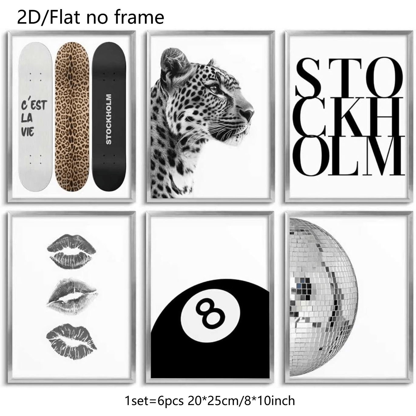 TEMU 2d Flat, Frameless, 6pcs Set Academic Style Room Wall Art Pictures, Black And Artistic Tiger And Leopard Poster Prints, Suitable For Girls'