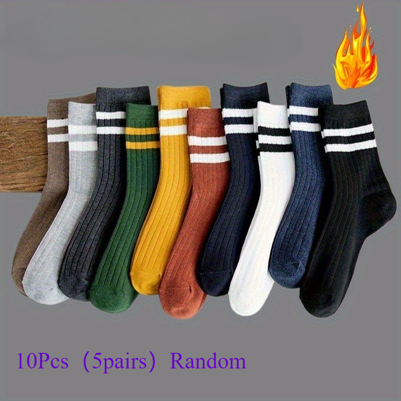 E-shop 10 Stück (5 Paare) / 20 Stück (10 Paare) Lässige Outdoor Laufsocken Herren Zwei-Streifen Mid-Tube Herbst und Winter Lange Socken