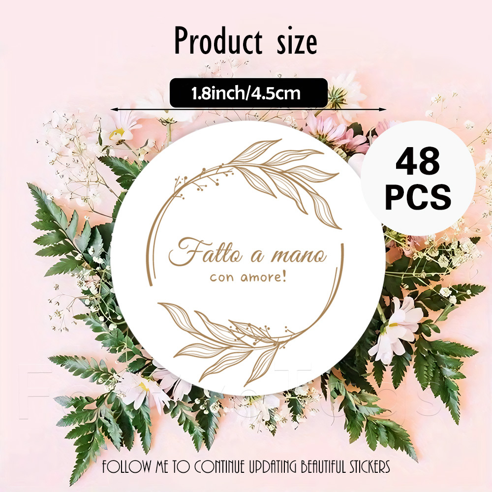 TEMU 48pz 96pz 144pz Adesivi Rotondi " a con Amore" con Cornice Semicircolare a Foglia Marrone, Stile Minimalista per Etichette Regalo, , Confezioni