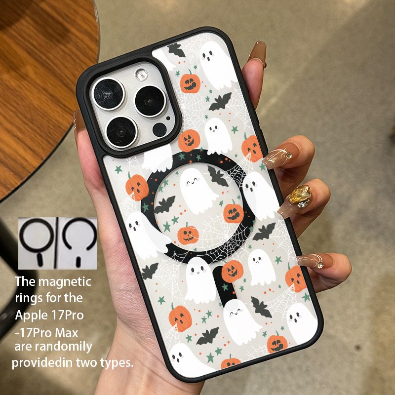 TEMU Phone Case - Suitable For Series Halloween-themed Magnetic Phone Case, Compatible With Series, Cute Pumpkin Print, Anti-drop Matte Protective
