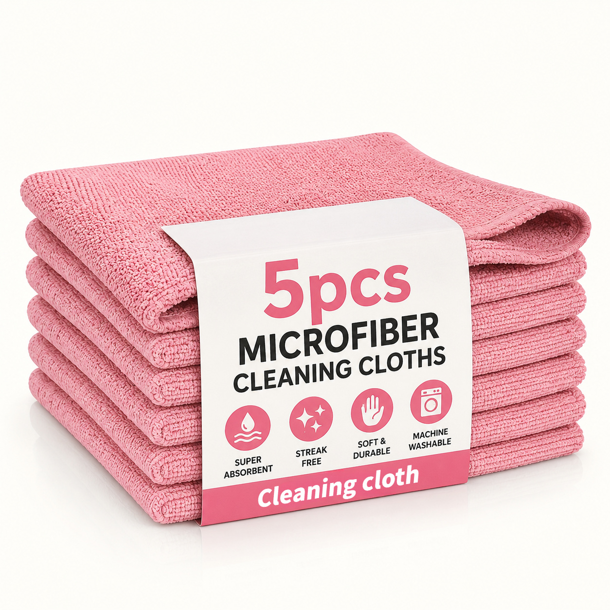 TEMU 5pcs Pink Cleaning Cloths, Absorbent, , Reusable, Suitable For Home, Kitchen, And Car Cleaning. Suitable For Car, Living Room, Bedroom, And