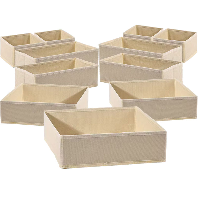 TEMU 11pcs Collapsible Fabric Storage Boxes With Lid - Foldable Cloth Basket Bin Suitable For Underwear, Bras, Socks, Lingerie - Space- Organizer For