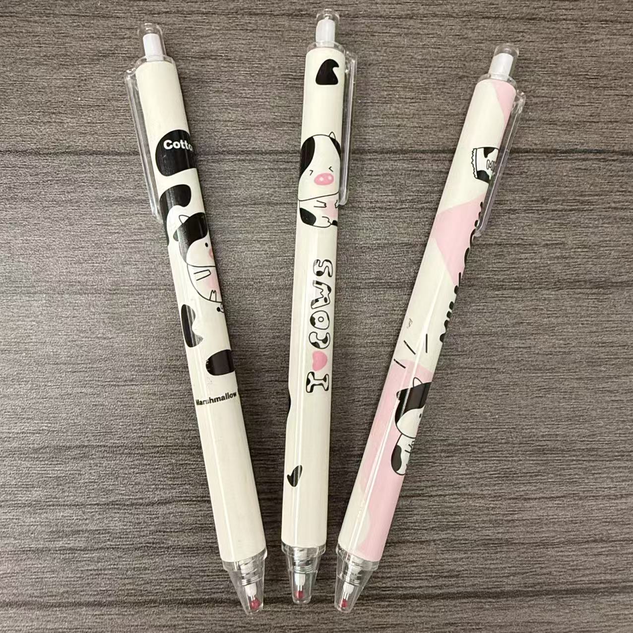 TEMU 3-pack 0.5mm Black Ink Cartoon Cow Retractable Pens Cute Neutral Pens Extendable Pen Point Set. Random Color