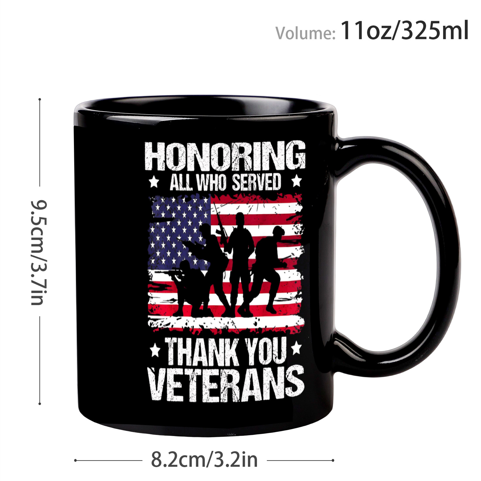 1pc   day ceramic mug with appreciation gift 11oz black coffee tea cup patriotic american flag soldier design honoring all who     for men women memorial day   gift idea 2
