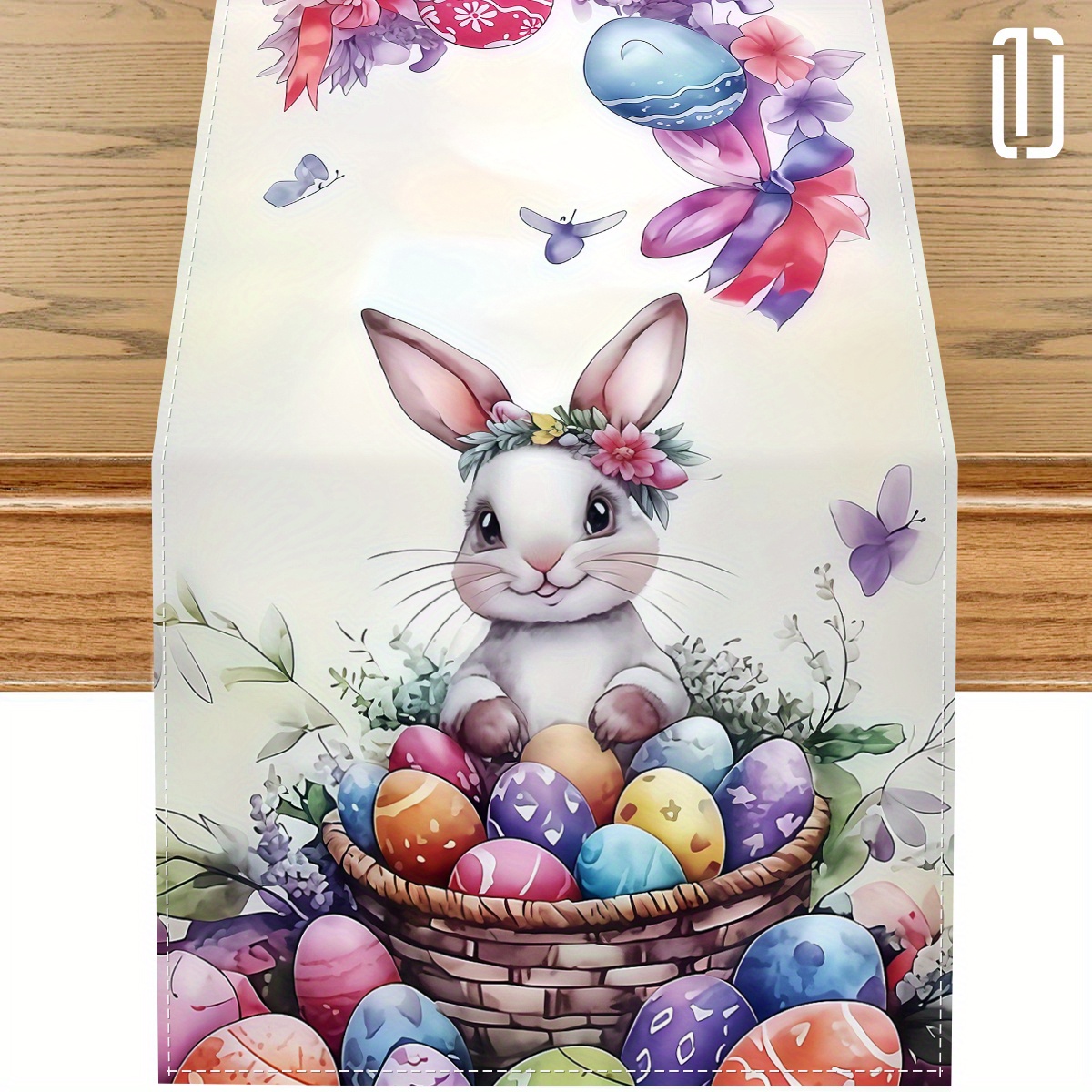 TEMU 1pc Easter Bunny And Egg Design Table Runner - Made Of Polyester, Rectangular Kitchen And Dining Decoration For Holiday Gatherings And Outdoor