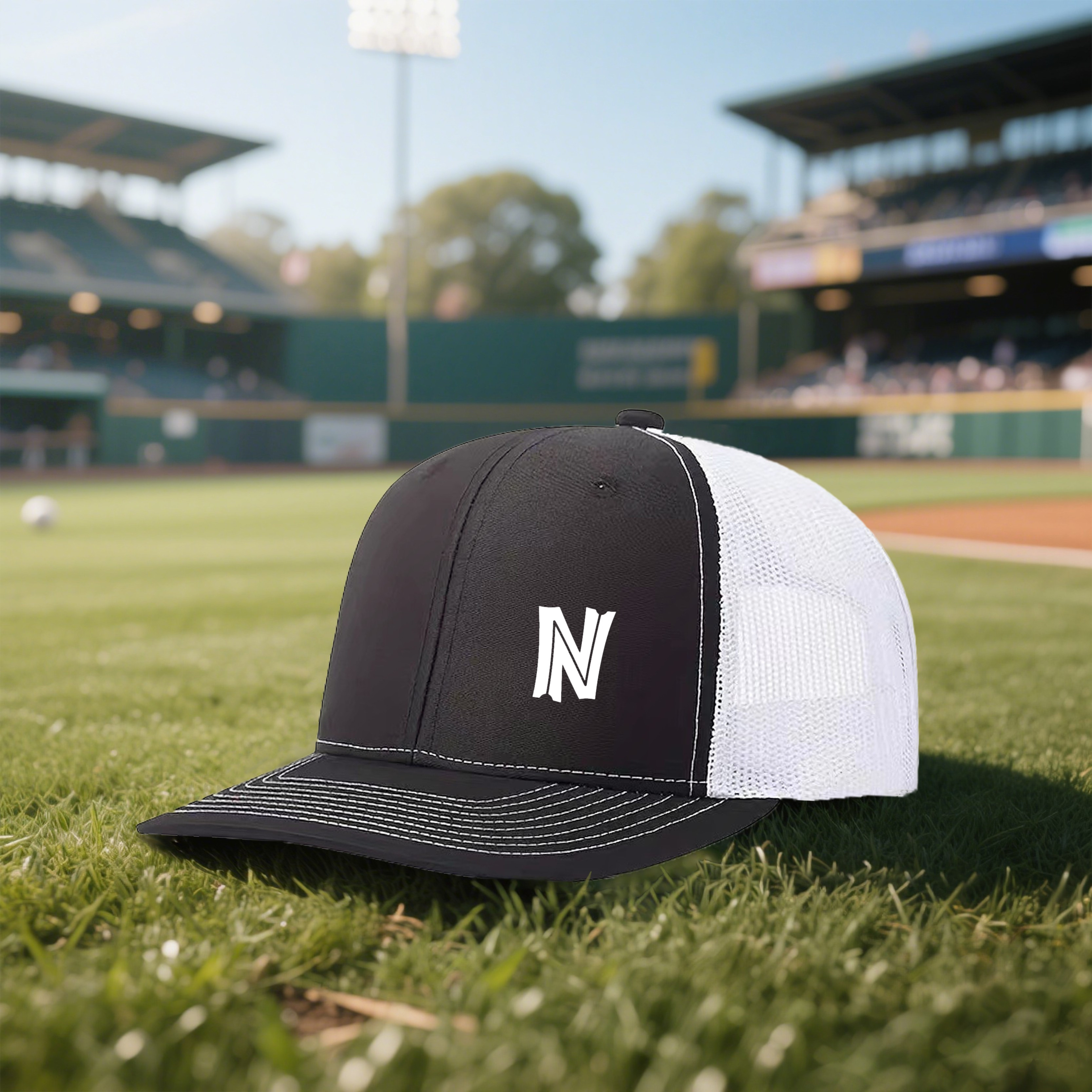 TEMU Geometric Letter "n" Design, Adjustable High-quality Breathable Baseball Cap For Truck Drivers. Stylish Unisex Mesh Cap With Print. In Multiple