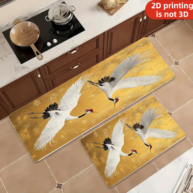tappeto da cucina in flanella con   stile   orientale a   gru e   di   auspicio, da 40×60 a 60×180 cm, zerbino per    , diverse misure disponibili per soddisfare le tue esigenze.   per cucina, soggiorno, camera da letto, bagno, lavanderia e ufficio