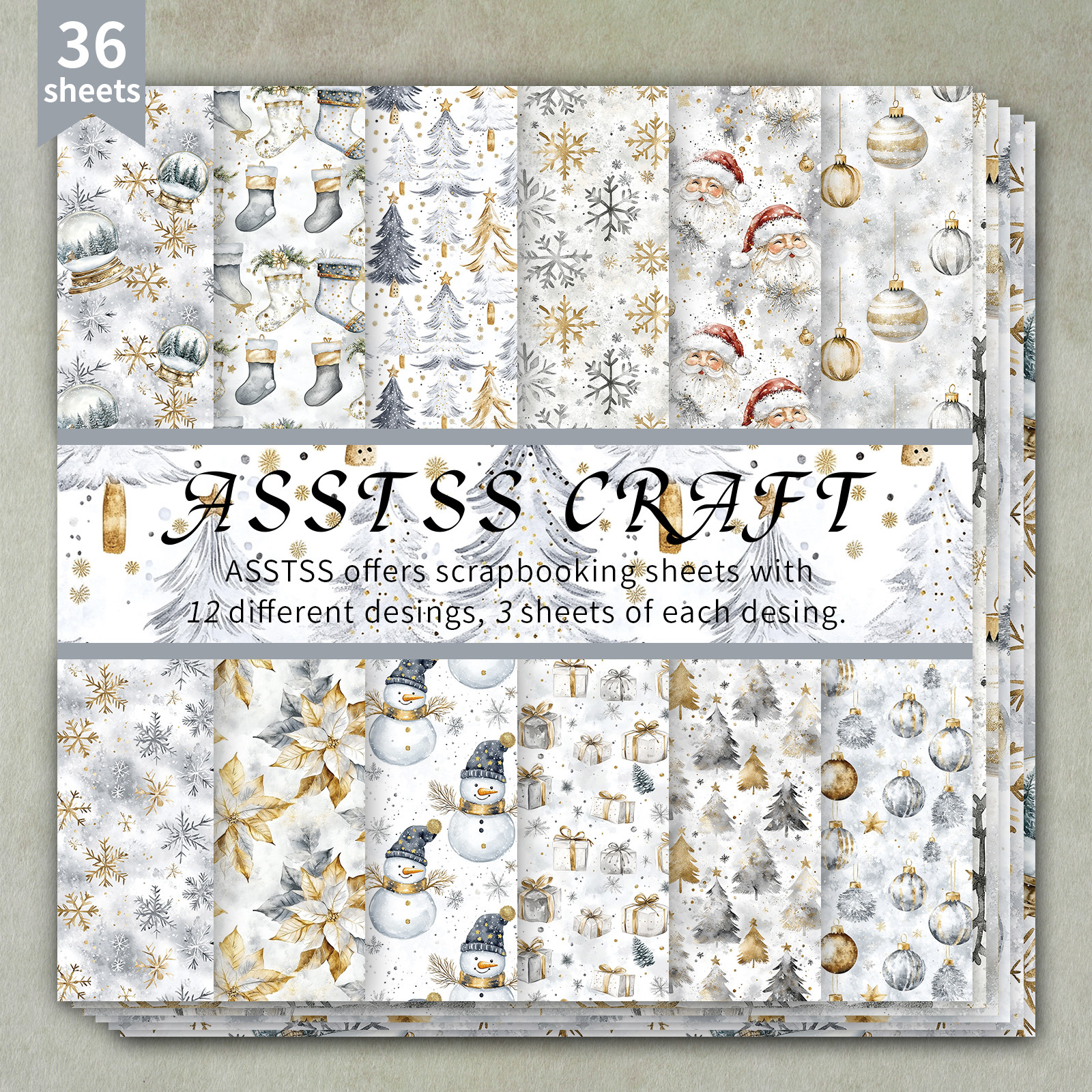TEMU Bloc de Papier Scrapbooking ASSTSS de 36 Feuilles - Papier Cartonné Épais avec Thème de Noël Floral & Aquarelle de 6"x6", Compatible pour