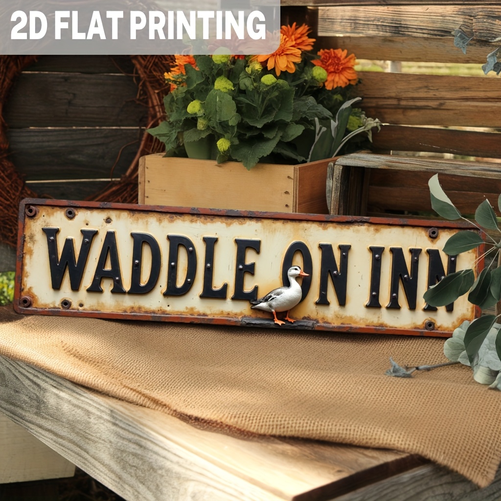TEMU 2d Flat, 2d Flat - [2d Flat] A 2d Flat Metal Sign With A Rural Style Reading ' On Inn' Featuring A Duck Theme. This Decor Measures 9.98x39.98cm