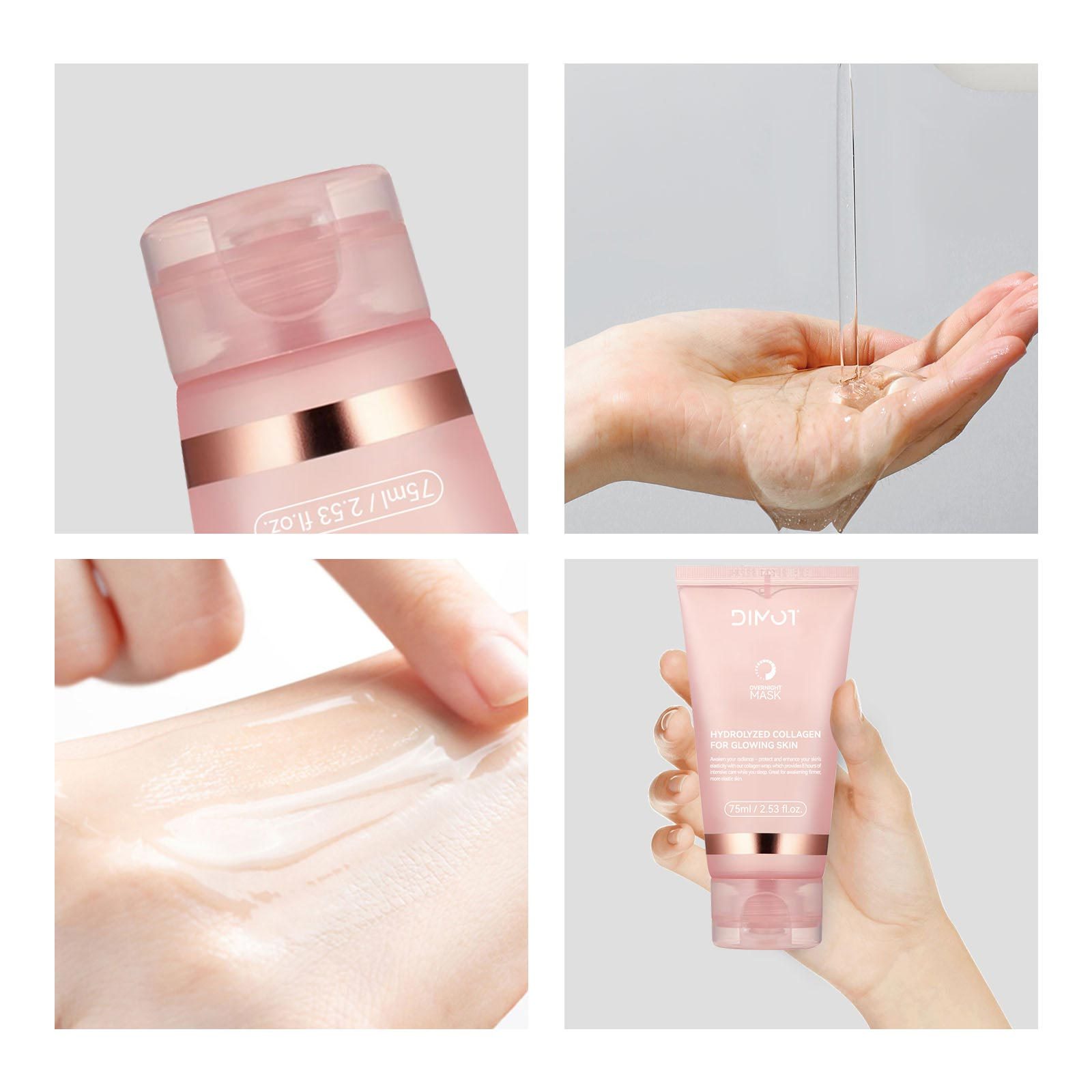 75ml DIMOT Kolagen Noćna Maska za Lice s Četkicom - Noćna Hidratacija i Kolagen, Nježna Formula Pogodna za Sve Svijetle Bež Tipove, Hidratantna Maska za Bore i Svijetle Bež, s Aplikator Četkicom (Bez Oštrih Kemikalija)