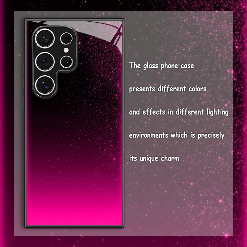 TEMU Phone Case - Glitter Gradient Black Tempered Glass Black Phone Case, For Galaxy