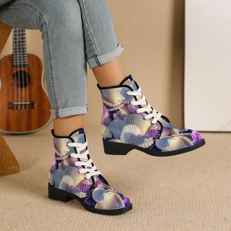 item picture womens ankle and short boots floral fabric multiple sizes   stylish design comfortable wear suitable for daily and party scenes   cream shell pattern vibrant and decorative   item women shoes