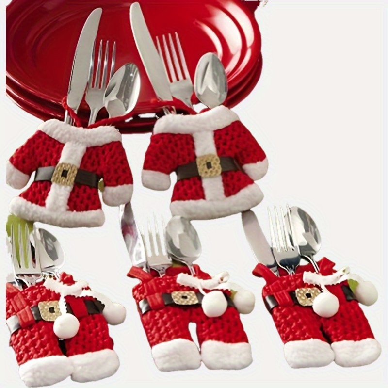 

6- Christmas Silverware - Santa Suit Cutlery For Decorations, Kitchen Accessories