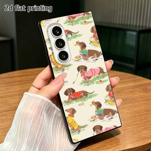 phone case 1pc 2d flat printed cartoon dachshund summer pattern pc foldable hard phone case for samsung for galaxy z fold 8 6 5 4 3 5g comfortable texture lightweight anti slip shell trendy phone cover