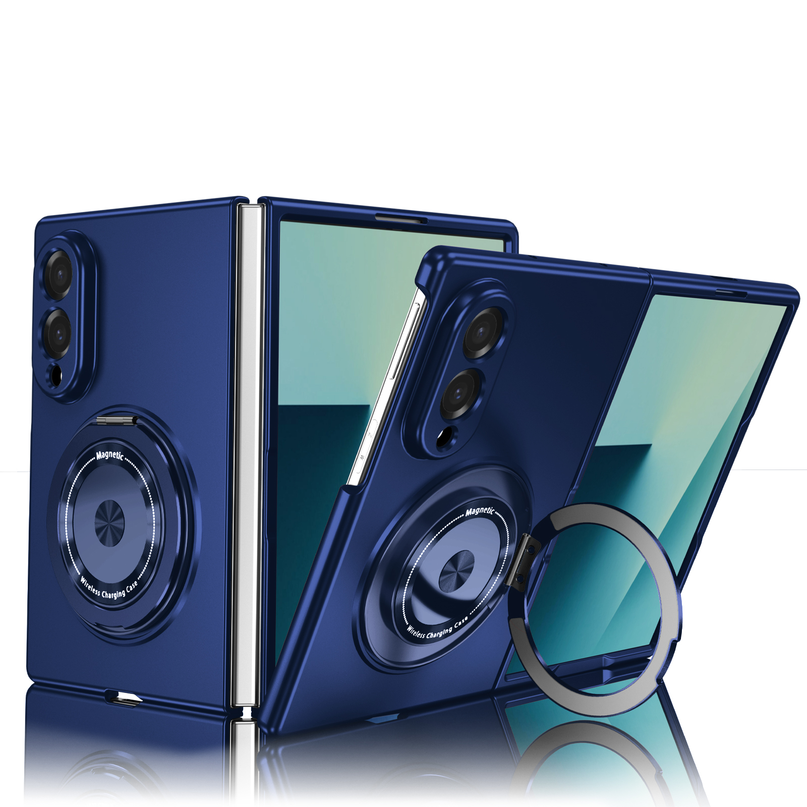 TEMU Phone Case - Magnetic Wireless Charging Phone Case For Galaxy Z Fold 8/8 Ultra/7/6/5/4, 360 Degree Rotatable Ring Kickstand, Shockproof Full