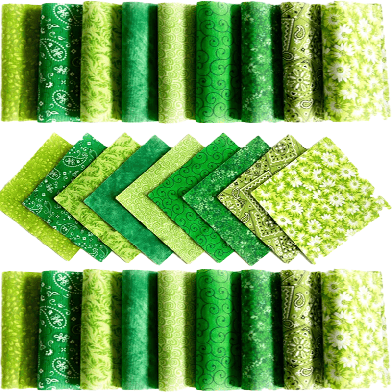 TEMU 100pcs 10x10cm (3.9x3.9in) Green Floral Pattern Pre-cut Fabric Pack, Printed Handmade Fabric, Sewing Supplies. Suitable For Hand Sewing, , Doll