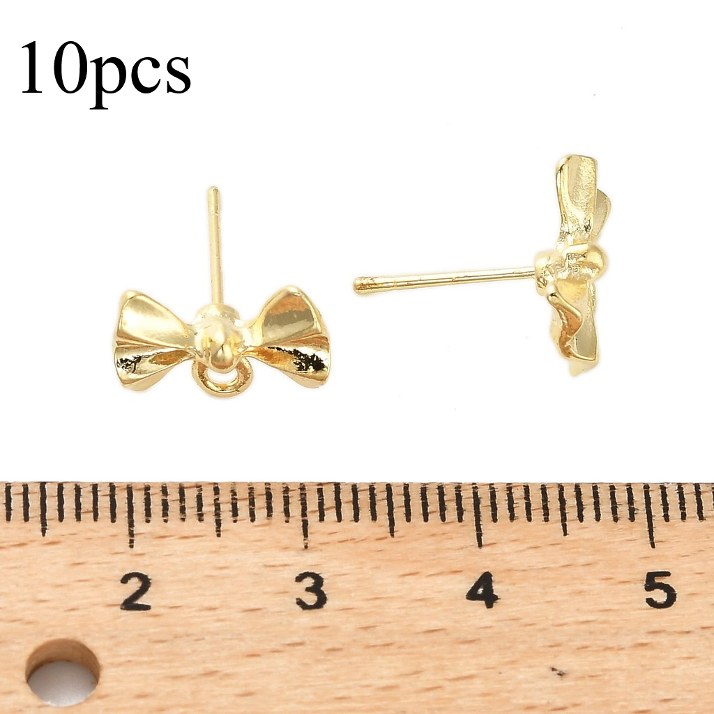 TEMU 10pcs Golden Bowknot Stud Earring Findings With 304 Stainless Steel Pins & Alloy Backs - Hoops Suitable For Diy Making, Piercing Accessories,
