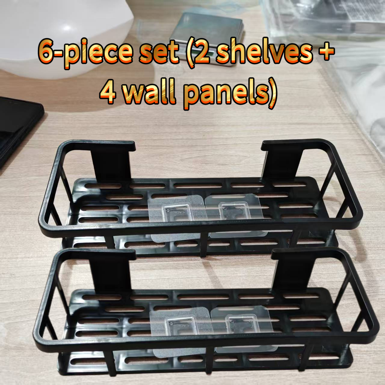 TEMU 6pcs Set: 2 Shelves + 4 Adhesive Pads, No-drill Bathroom Storage Set, Wall-mounted Shower Shelf, Waterproof And Rust-proof Storage Basket, Large